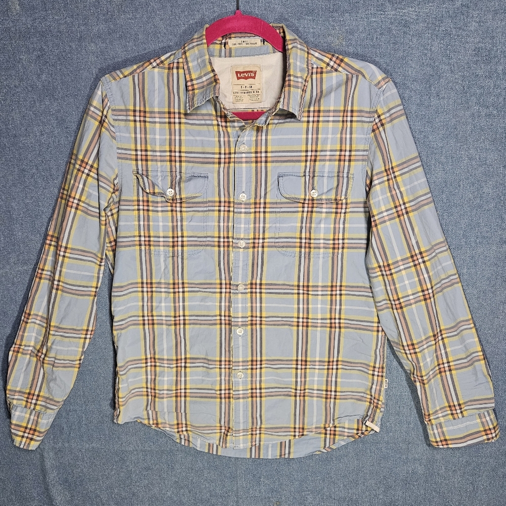 Levi’s Slim Fit Plaid Button-Up Shirt - Size Small - Yellow/Blue Checkered